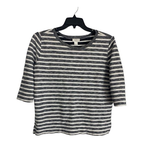 Loft Womens Shirt Adult Size Small Lounge Black White Striped 3/4 Sleeve Blouse - Picture 3 of 7
